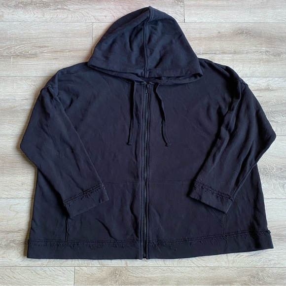 Eileen Fisher 1X Lightweight Organic Cotton Terry Hooded Top black - Picture 6 of 11